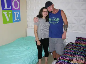 Brunette in Glasses Gives a Handjob and Takes Anal Before Cum on Her Ass