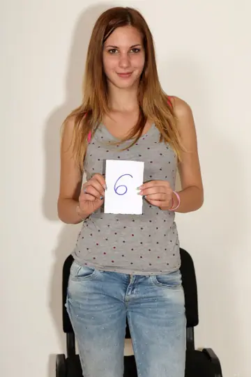 Candy Sweet – Slim Hungarian Brunette Strips Out of Her Jeans and Socks at the Casting