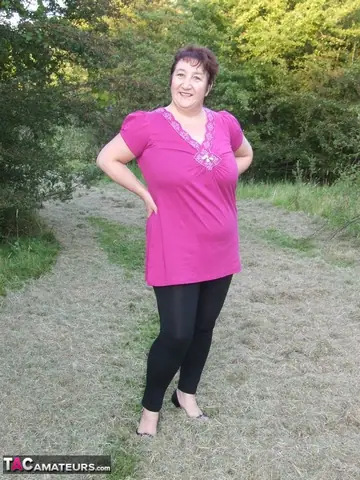 Kinky Carol – Curvy Mature Brunette Strips Out of Her Panties in the Forest