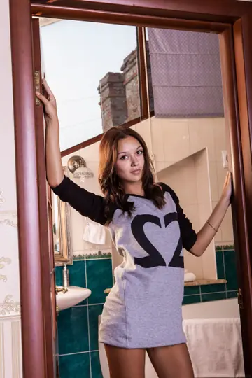 Ukrainian Babe with Tan Lines Drops Her Robe and Spreads in the Bathroom