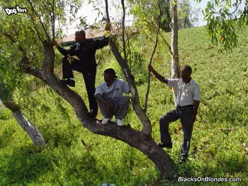 Blonde in Heels Takes Anal Gangbang in the Garden
