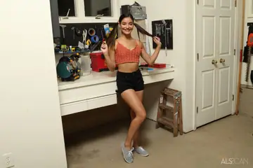 Emily Willis – Brunette Latina in Pigtails Pisses After Fingering Her Shaved Pussy