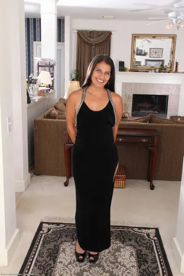 Saffron Leblanc – Tall Brunette MILF Strips Out of Her Dress and Fingers Her Trimmed Pussy