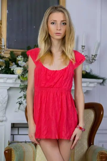 Slim Blonde with Big Natural Tits Strips Out of Her Dress