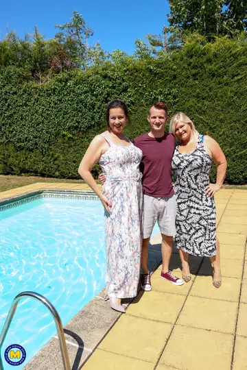 Lacey Starr – Two Curvy Mature Blondes Share a Guy in a Threesome by the Pool