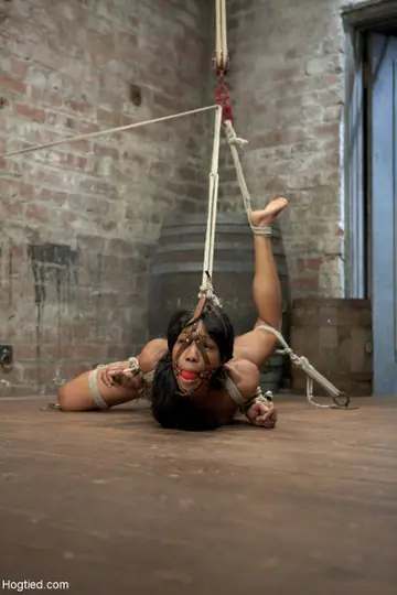 Nikki Darling – Petite Ebony Brunette in Bondage Spreads Her Oiled Pussy and Fucks a Dildo