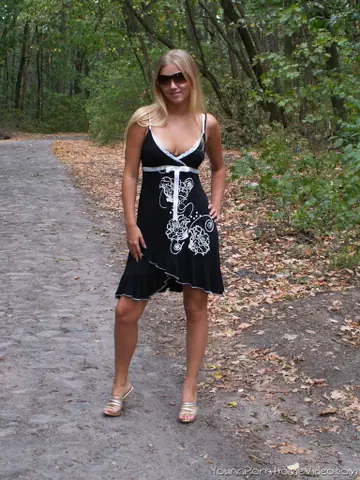 Busty Blonde Strips Out of Her Lingerie on a Dirt Path