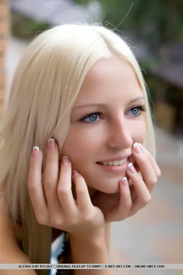 Alysha A – Slim European Blonde Peels Off Her Skirt and Shows Her Shaved Pussy