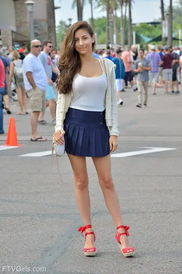 Nina North – Slim Brunette Flashes Her Big Natural Tits and Panties in Public