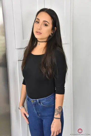 Mi Ha Doan – Tattooed Asian Brunette in Jeans Spreads Her Pussy