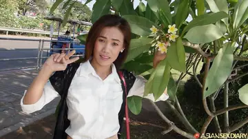 Slim Asian MILF Lifts Her Skirt for a Creampie