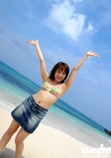 Chikaho Ito – Cute Japanese Brunette Strips Out of Her Bikini and Skirt on the Beach
