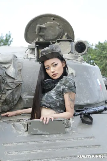 Rae Lil Black – Japanese Babe in Boots Sucks and Fucks Soldier Outdoors for a Cumshot