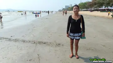 Hairy Thai MILF Rides Bareback on the Beach