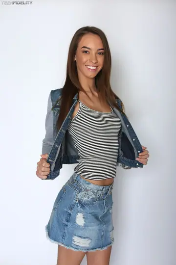 Charity Crawford – Tall Skinny Brunette Strips Out of Her Skirt and Panties