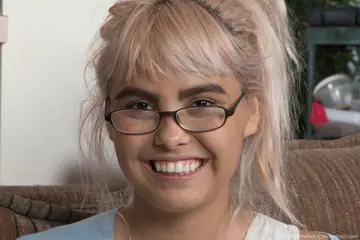 Candy Wallace – Blonde Nerd in Glasses Exposes Her Hairy Pussy