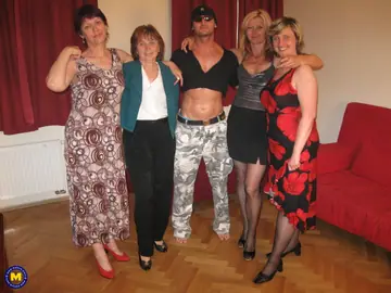 Mature European Women Undress and Fuck a Lucky Guy