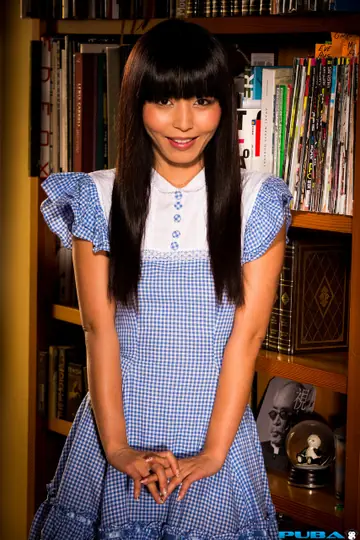 Marica Hase – Petite Japanese Brunette Lifts Her Dress to Show Panties in the Library