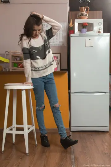Olga Petrova – Slim Russian Brunette Flaunts Cameltoe Then Spreads Her Hairy Pussy