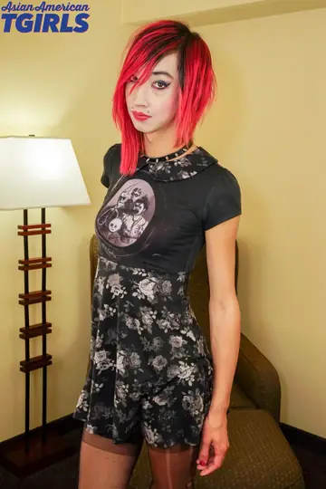 Slim Trans Woman Pulls Top Down and Strips Nude to Show Her Body