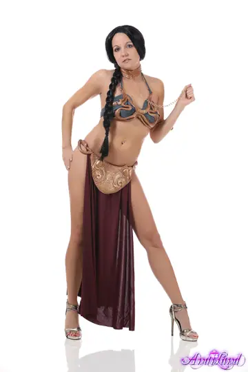 Andi Land – Slim Brunette Strips Out of Her Cosplay Costume and Heels
