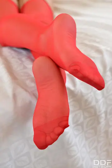 Petite French Brunette Licks Pussy and Sucks Toes in Stockings