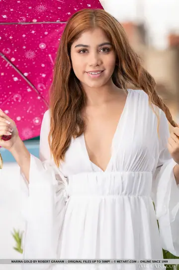 Marina Gold – Latina Redhead Strips Out of Her Panties and Spreads