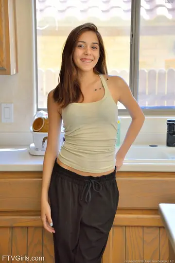 Kristina Bell – Slim Brunette Stretches Panties and Toys Her Shaved Pussy