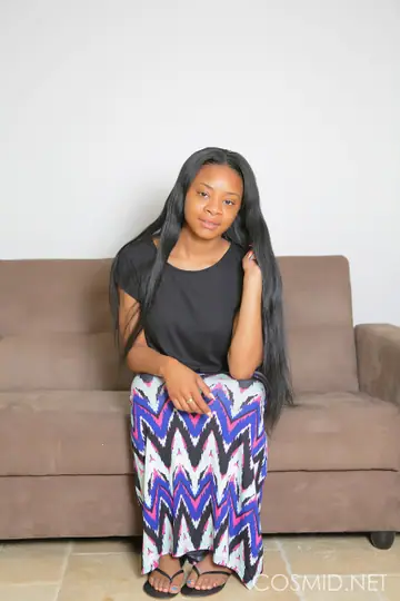 Mechelle – Tattooed Ebony Brunette Strips Naked and Shows Her Big Natural Tits