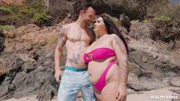 BBW in a Bikini Gives a Blowjob and Gets Fucked Doggy Style