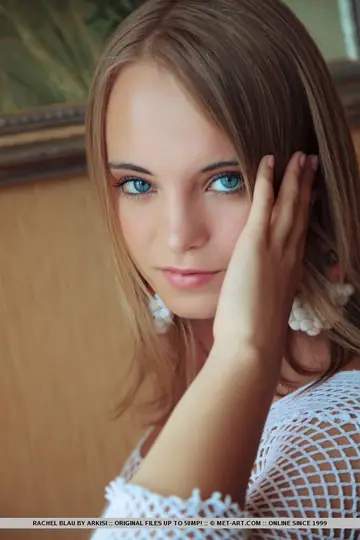 Rachel Blau – Slim European Blonde in Fishnet Spreads Her Shaved Pussy