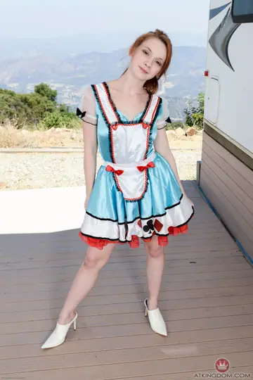 Athena Rayne – Petite Redhead Maid Undresses and Spreads Her Trimmed Pussy