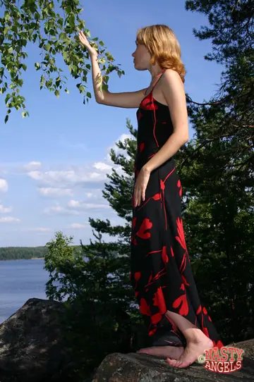 Petite Russian MILF Strips Out of Her Dress and Panties Outdoors