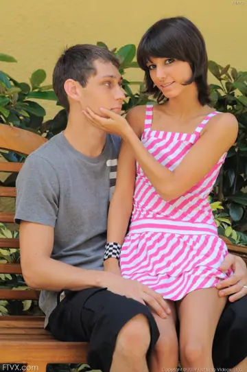 Petite Brunette Kisses Her Partner and Sucks Him Outdoors