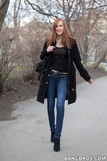 Linda Sweet – Tall Czech Redhead Sucks Cock Outdoors and Swallows His Load