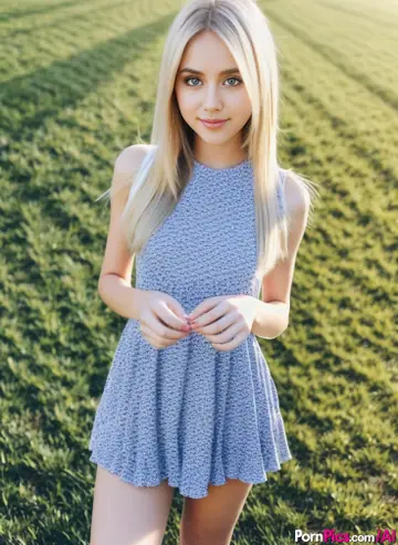 Slim Blonde AI-Generated Woman Spreads Her Legs Outdoors
