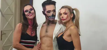 Shalina Divine – Busty MILF Brunette in Pigtails Joins Cosplay Threesome