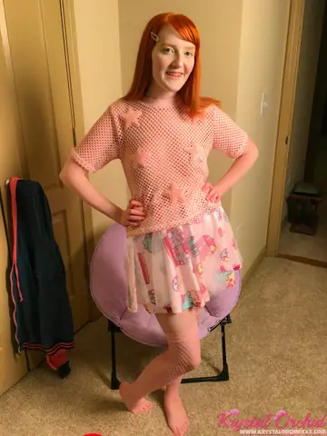 Krystal Orchid – Thick Redhead in Stockings Strips Off Her Panties to Masturbate with a Dildo