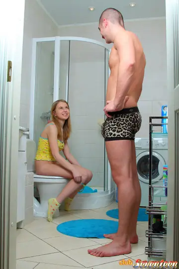 Busty Woman Gives a Blowjob and Takes Anal Doggy Style in the Bathroom