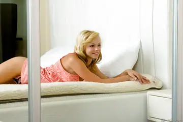 Eve Luv – Blonde Babe Undresses and Spreads Her Shaved Pussy