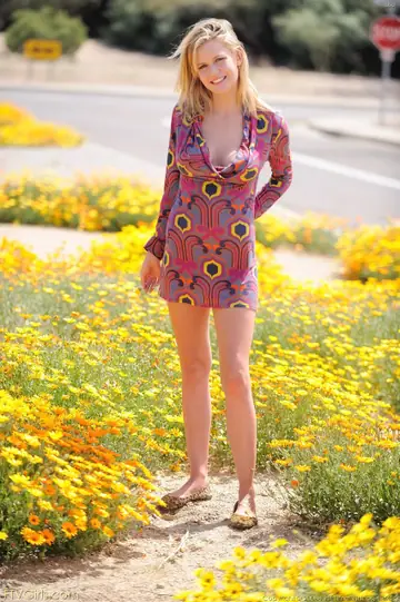 Blonde with Big Natural Tits Flashes Outdoors in a Skirt