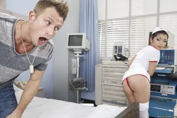 Marica Hase – Asian Nurse in Stockings Rides Cock and Takes a Facial
