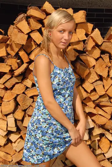 Blonde Undresses Outdoors and Spreads Her Hairy Pussy