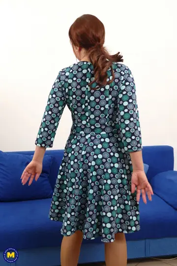 European MILF Rides Cock in a Dress and Pantyhose