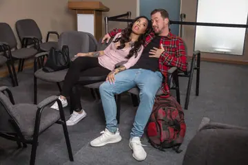 Anna Bell Peaks – Busty Asian MILF and Petite Ebony Redhead Share a Man in the Office