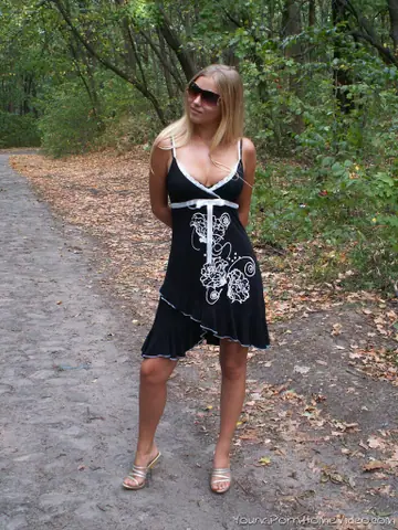 European Blonde Strips Out of Her Panties on a Country Road