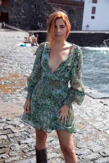 Agatha Vega – Latina Redhead Lifts Her Dress and Flashes on the Beach