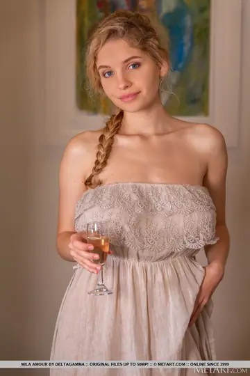 Mila Amour – Blonde with Big Natural Tits Strips Out of Her Skirt in Heels