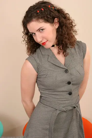 Sativa Verte – Curly Brunette in a Dress Spreads Her Hairy Pussy