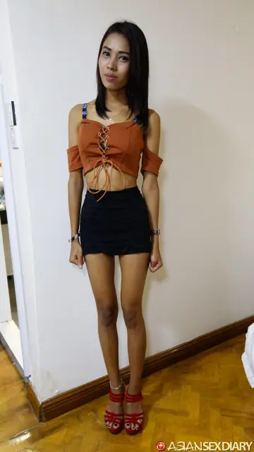Petite Asian Babe in a Skirt and Heels Gets Fucked and Creampied